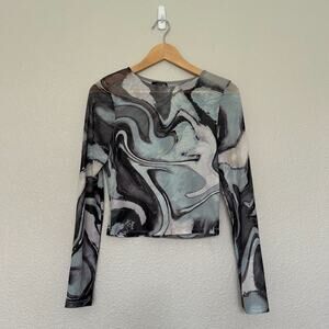 Urs Vintage Y2K Sheer Top Transparent Long Sleeve Size L Swirl Design